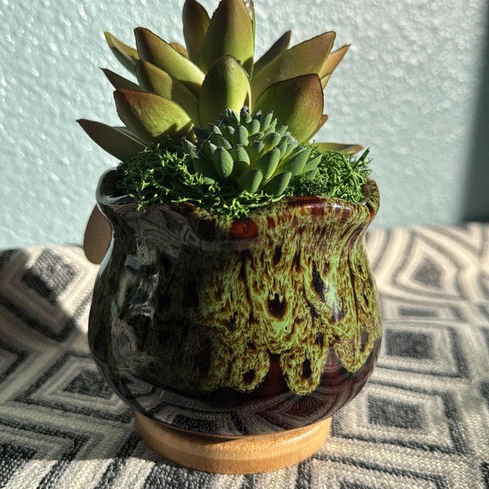 Artificial Succulents in a Green 💚 Glazed Pot